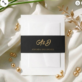 Faixa Decorativa Para Convite Casamento de Luxo Preto e Dourado