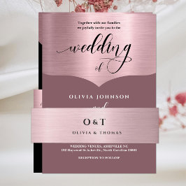 Faixa Decorativa Para Convite Casamento de Monograma Dourado com Rosa metálico