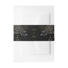 Faixa Decorativa Para Convite Casamento Gótico de Rosas Pretos e Dourados