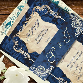Faixa Decorativa Para Convite Casamento Romântico Elegante de Lace Vintage Azul 