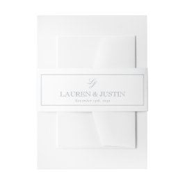 Faixa Decorativa Para Convite Casamento Simples de Azul Dusty Monograma do Elega