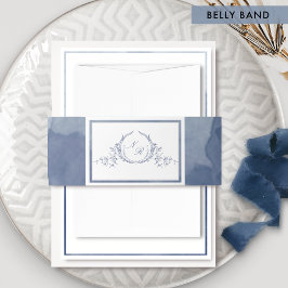Faixa Decorativa Para Convite Marinho Chic Blue Watercolor, Casamento Monograma
