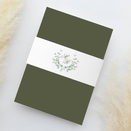 Faixa Decorativa Para Convite Monograma de Casamento Elegante Verde-Oliva