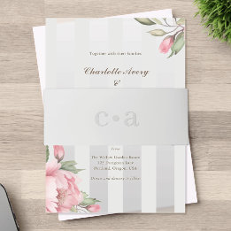 Faixa Decorativa Para Convite Noiva Monograma Rosa Peônia Cinza