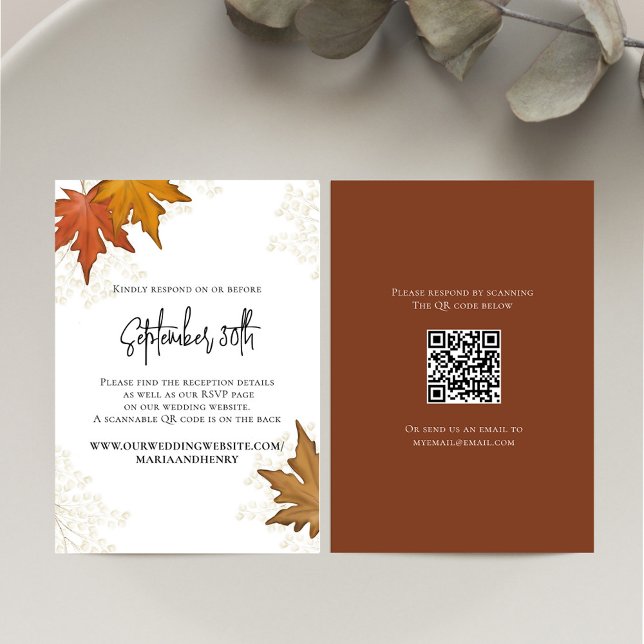 Fall Autumn deixa casamento Código QR RSVP (Fall watercolor leaves elegant RSVP card.)