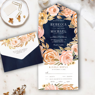 Fall Autumn Rustic Terthy Floral Marinho Azul