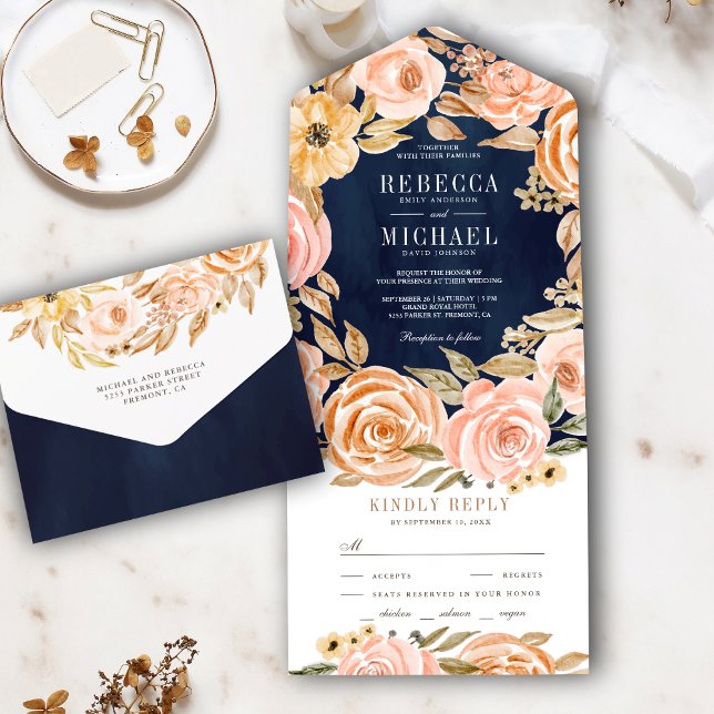Fall Autumn Rustic Terthy Floral Marinho Azul (Criador carregado)