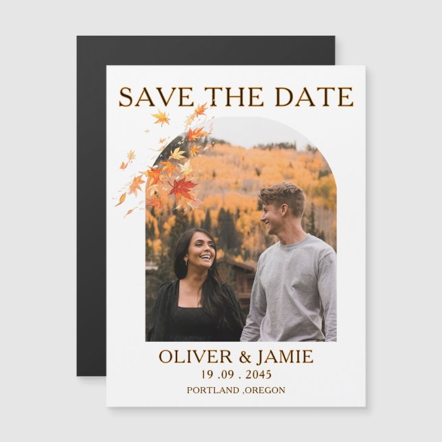 Fall Autumn Save the Date Wedding Magnetic Card (Frente/Verso)