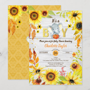 Fall baby boy convite para chá elefante de girasso