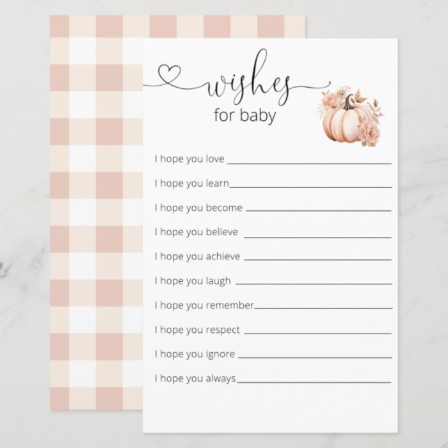 Fall Boho Pumpkin Chá de fraldas Deseja Bebê (Frente/Verso)