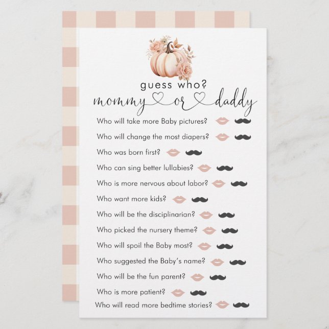 Fall Boho Pumpkin - Jogo "Adivinha Quem" (Frente/Verso)