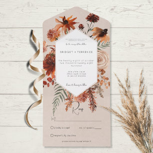Fall Boho Rust Peach Floral Frame Beige No Janto