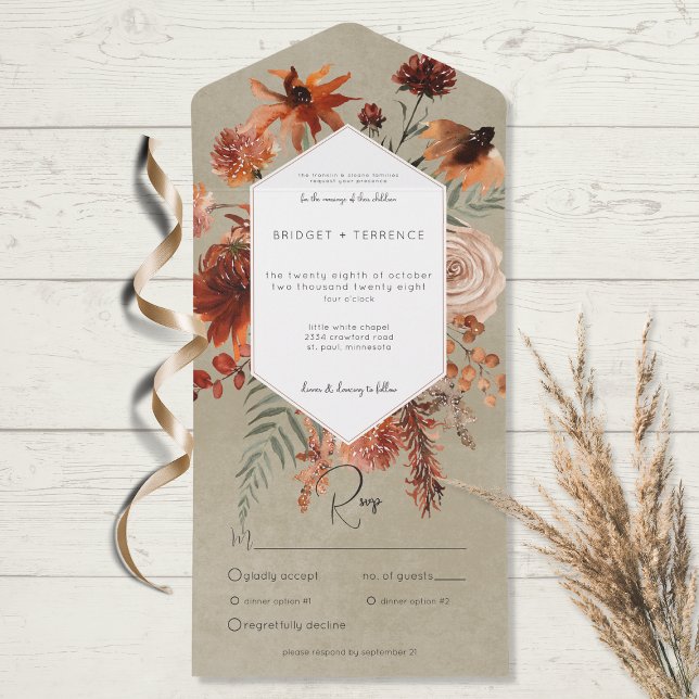 Fall Boho Rust & Peach Floral Frame Sage Janto (Criador carregado)