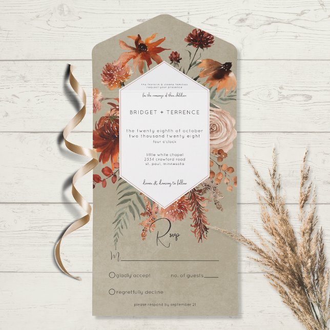 Fall Boho Rust & Peach Floral Frame Sage No Janto (Criador carregado)