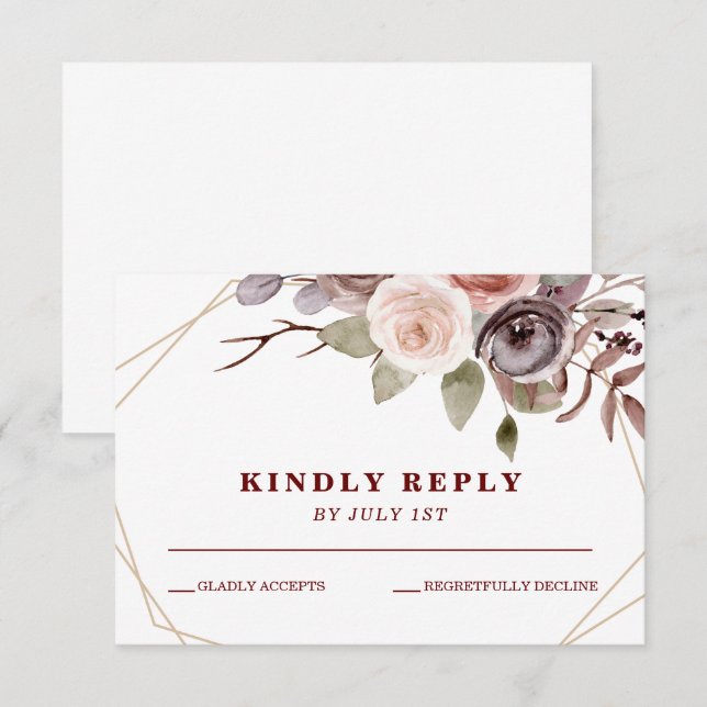 Fall Burgundy - quadro geométrico casamento RSVP (Frente/Verso)