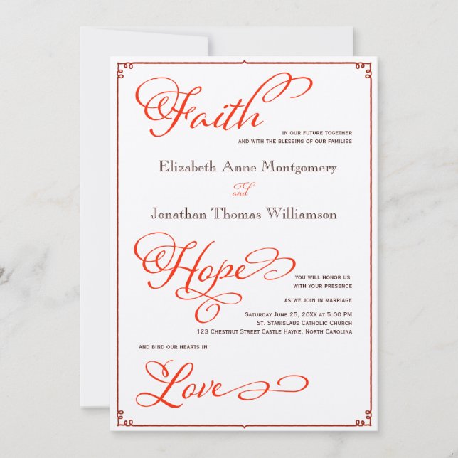 Fall Colors Faith Hope Amor Casamento Convite (Frente)