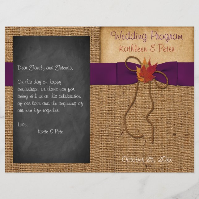 Fall Deixa FAUX Burlap Chalkboard Wedment Program (Frente)