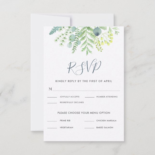 Fall Eucalyptus Berry Floral Wedding RSVP (Frente)