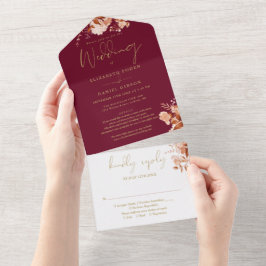 Fall Floral Burgundy E Detalhes Dourados Casamento