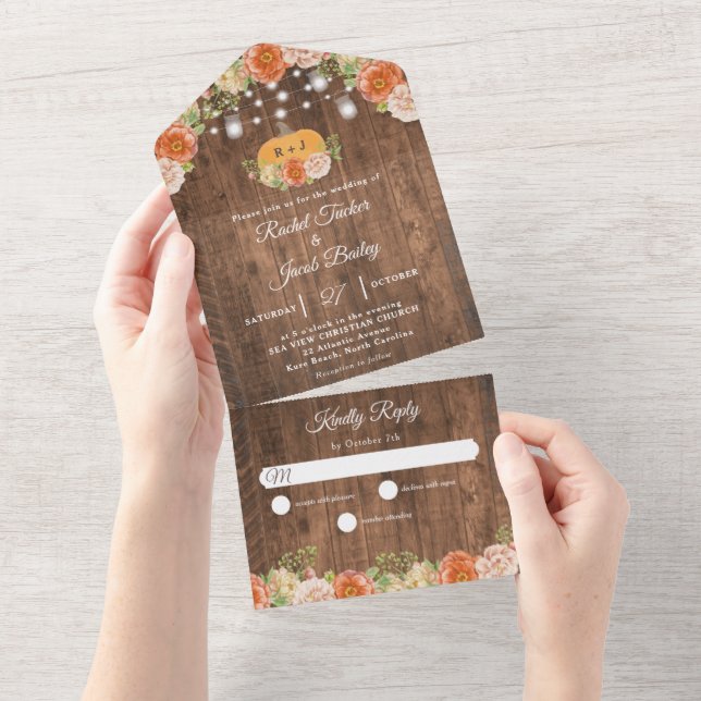 Fall Floral Floral Pumpkin Luzes Casamento (Tearaway)