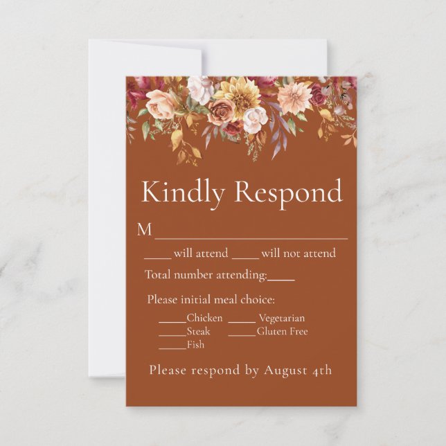 Fall Foliage Floral Terracotta Weding RSVP (Frente)