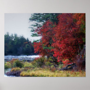Fall Foliage Pond Painting Nature Art Poster
