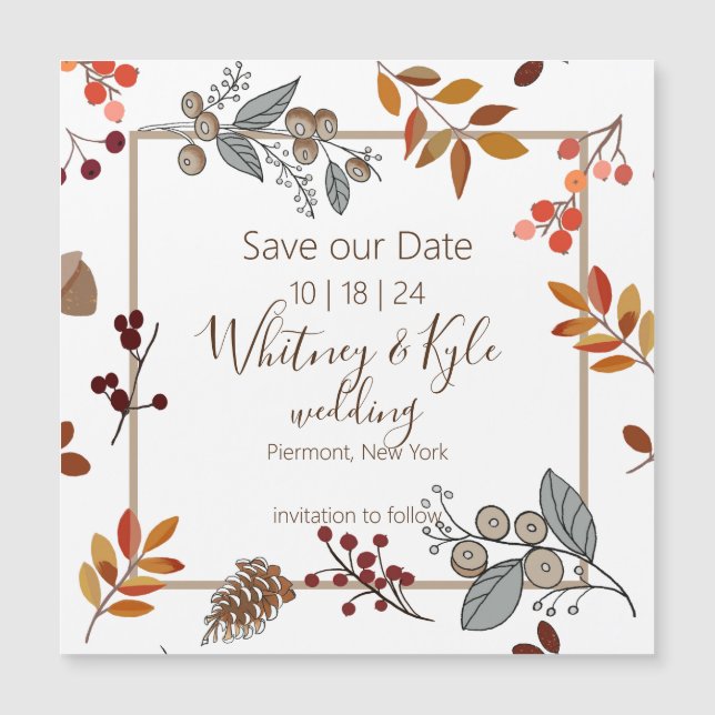 Fall Foliage Weding Date Magnetic Card (Frente)