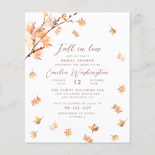 Fall In Love | Budget Bridal Shower Invitation (Frente)