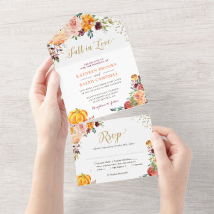 Fall in Love Pumpkin Botanical Floral Dourado Casa