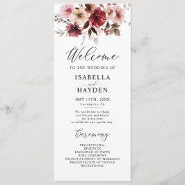 Fall Maroon Blush Boho Floral Wedding Programa Pla