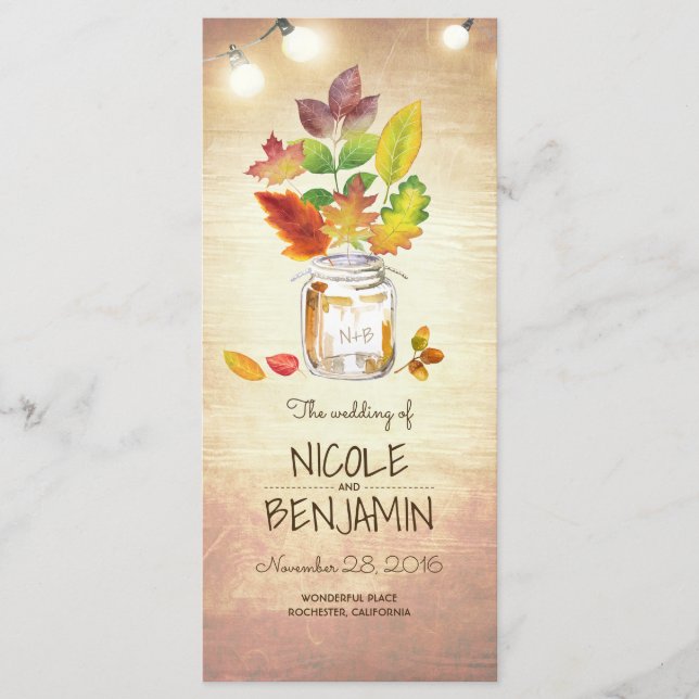 Fall Mason Jar e String Lights Programas de casame (Frente)