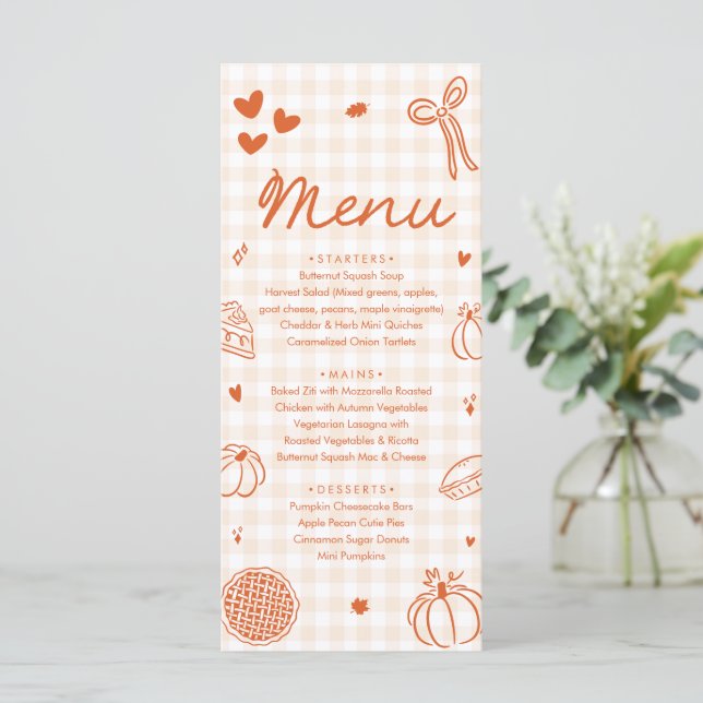 Fall Orange Hand Drawn A Little Cutie Pie Menu (Em pé/Frente)