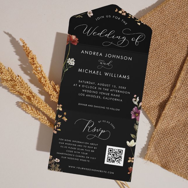 Fall Preto Flores Selvagens Código QR Casamento de (Criador carregado)