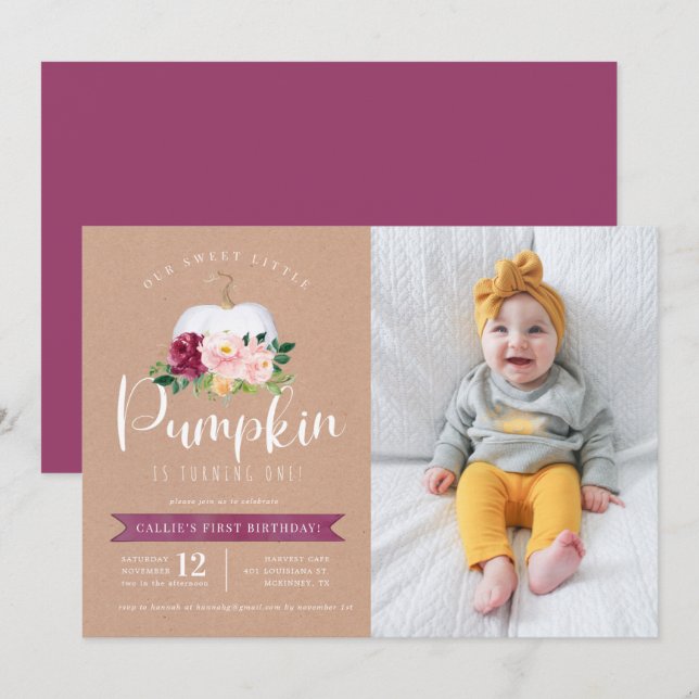 Fall Pumpkin Birthday Foto Convite Personalizado I (Frente/Verso)
