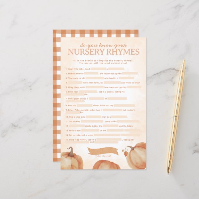 Fall Pumpkin Chá de fraldas Nursery Rhyme Game (Frente/Verso In Situ)