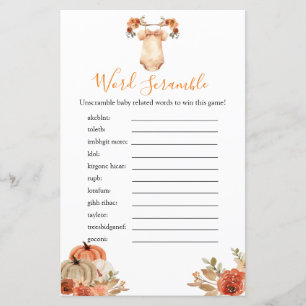 Fall Pumpkin Floral Chá de fraldas Word Scramble G