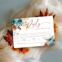 Fall Teal Burnt Orange Boho Meal Casamento RSVP