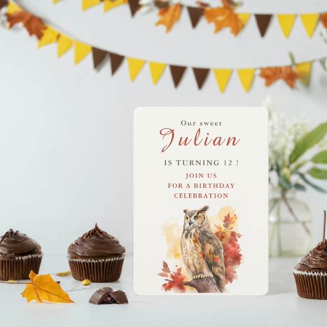 Fall vibes Owl - Cartão de Convite de Aniversário (Criador carregado)