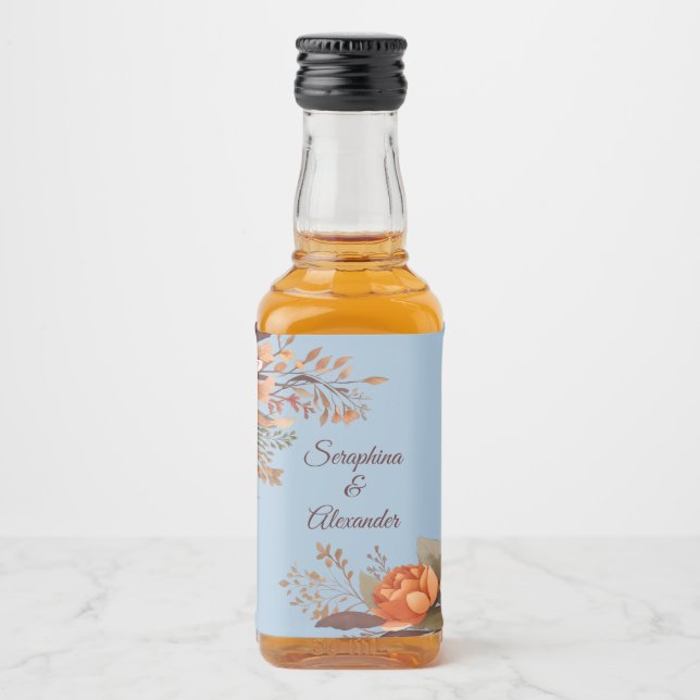Fall Watercolor Rustic Floral Weding Liquor Botl (Frente)
