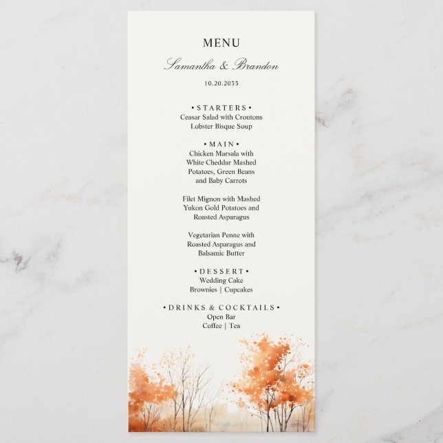 Fall Woodland, Menu Janto de Casamentos Florestais (Frente)
