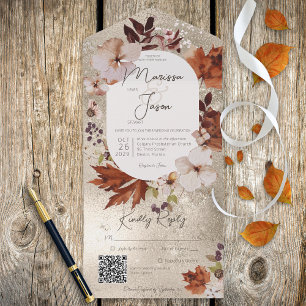 Fall Wreath Dourado Código QR Todos em Um Convite