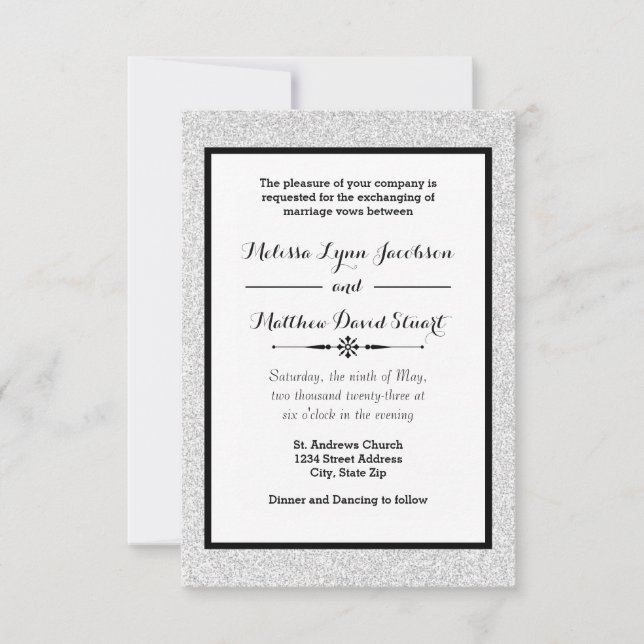 Falsa Brilhante e Preto - 3x5 Convite para Casamen (Frente)