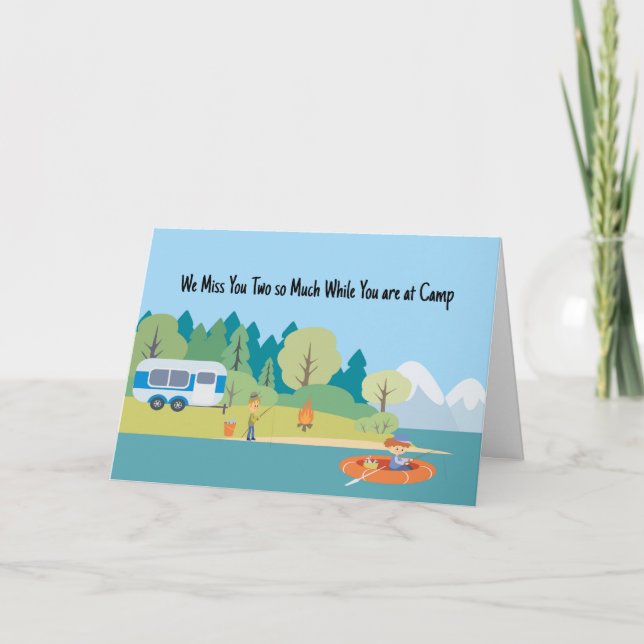 Faltando você no cartão de acampamento para menino (Frente)