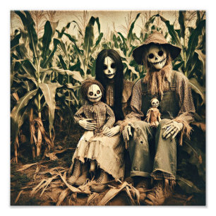 Família assustadora Scarecrow na foto horror de co