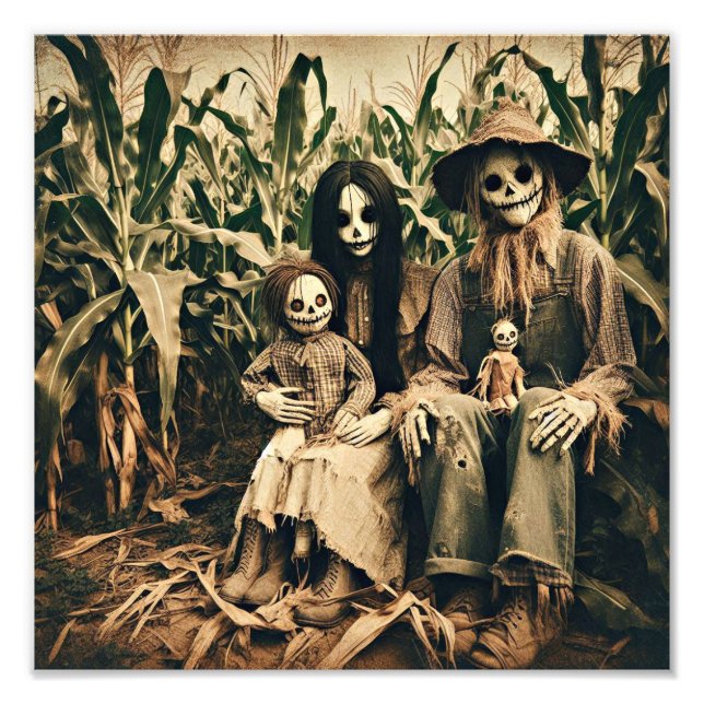 Família assustadora Scarecrow na foto horror de co (Frente)