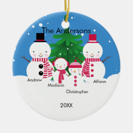 Família bonito do boneco de neve dos enfeites de