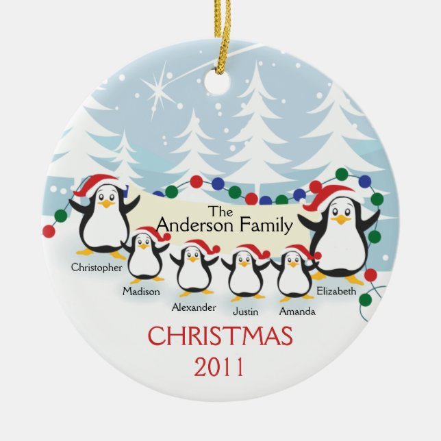 Família bonito dos pinguins dos enfeites de natal (Frente)