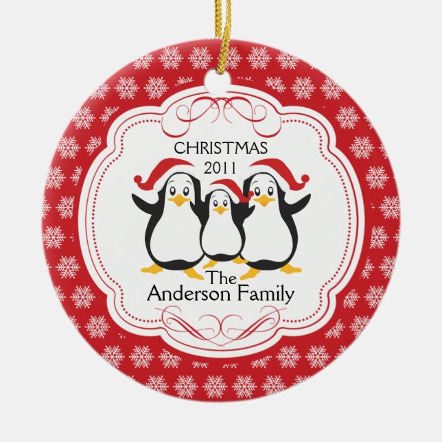 Família bonito dos pinguins dos enfeites de natal (Frente)