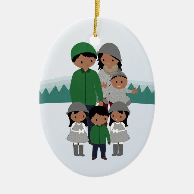 Família customizável de seis enfeites de natal (Frente)