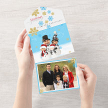 Família de 4 adicione seu rosto a um cartão Xmas d